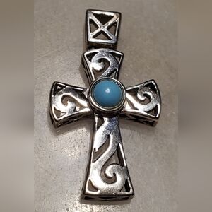 Sterling Silver 925 Turquoise Color SU Thailand Swirl Cross Pendant Charm